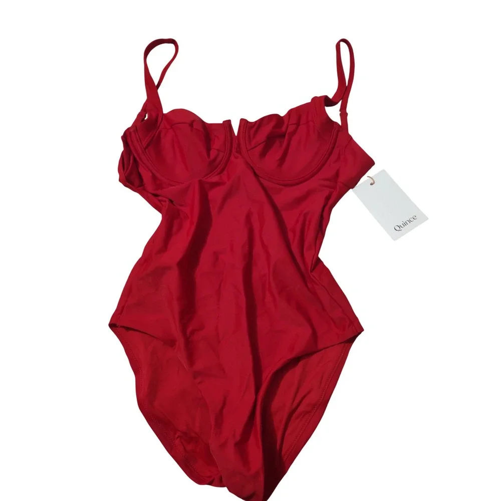 Quince Red Italian Underwire One-Piece Swimsuit S Adjustable Straps